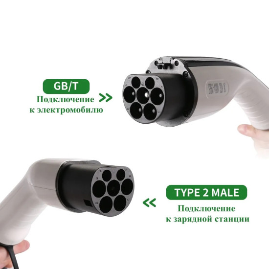 Кабель для зарядки электромобилей 32А 3 фазы 22кВт, Type2 - GB/T , 5м Кабель